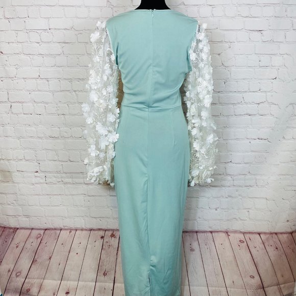 SHEIN Dresses 26 Shein Mint Green Elegant White Mesh Sleeve